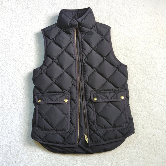 REDUCED! J. Crew Black Quilted Down Vest, Size XS